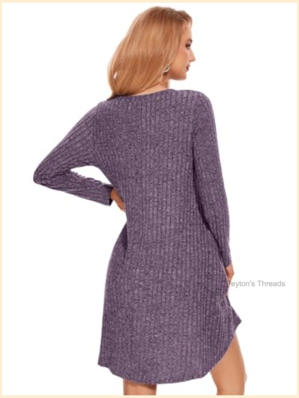 Plus Size Sweater Dress Long Sleeve V-Neck Fall Winter Tunic with Pockets Swing - Picture 2 of 7
